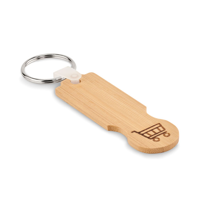 Bambusový přívěsek na klíče COMPRAS s žetonem do nákupního košíku - dřevěná