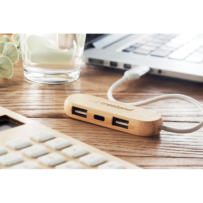 Bambusový USB rozbočovač VINA C se 3 porty - dřevěná