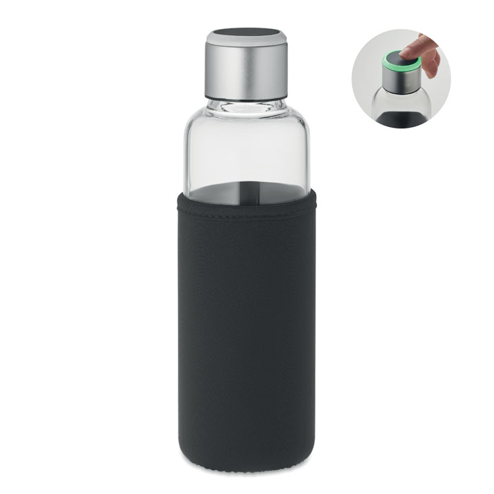 Skleněná lahev INDER s víčkem hlídajícím pitný režim, 500 ml - černá