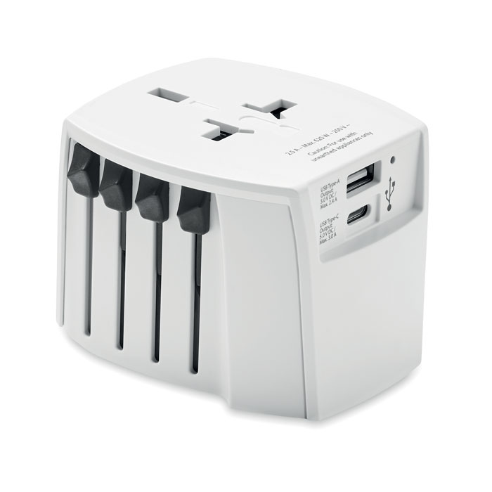 Plastic travel adapter Skross MUV USB A/C with USB ports - white