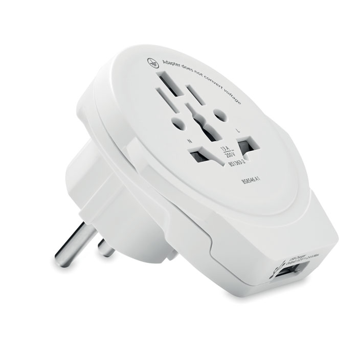 Plastic adapter Skross WORLD TO EUROPE with USB port - white
