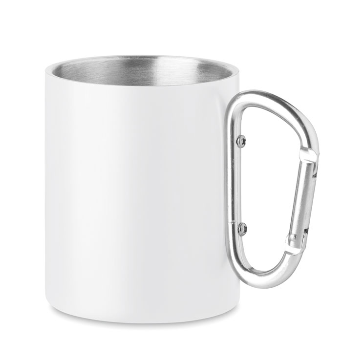 Kovový hrnek s karabinou AROM vhodný pro sublimaci, 300 ml - bílá