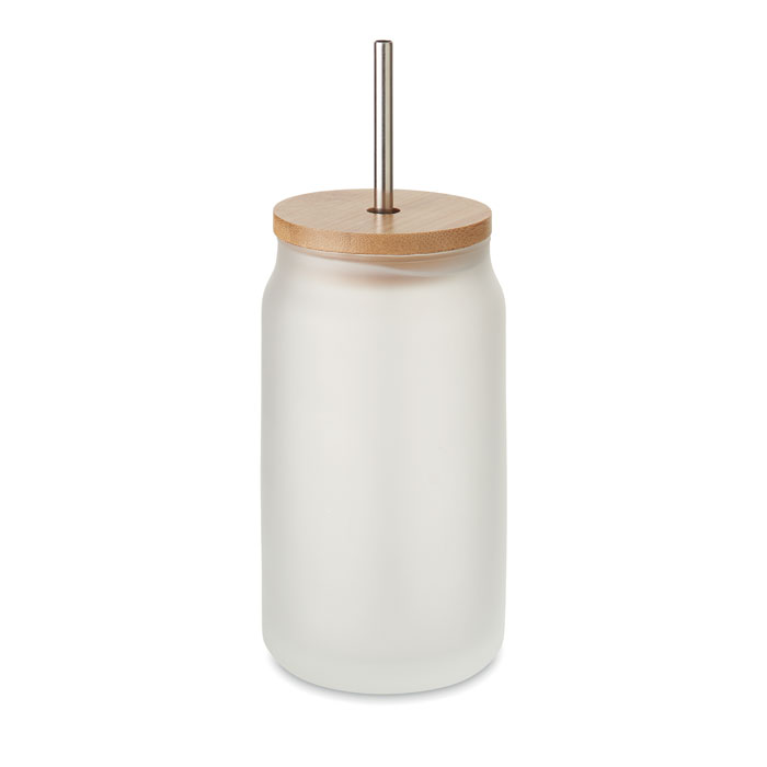 Sublimation glass RACHES with metal straw, 400 ml - transparent white