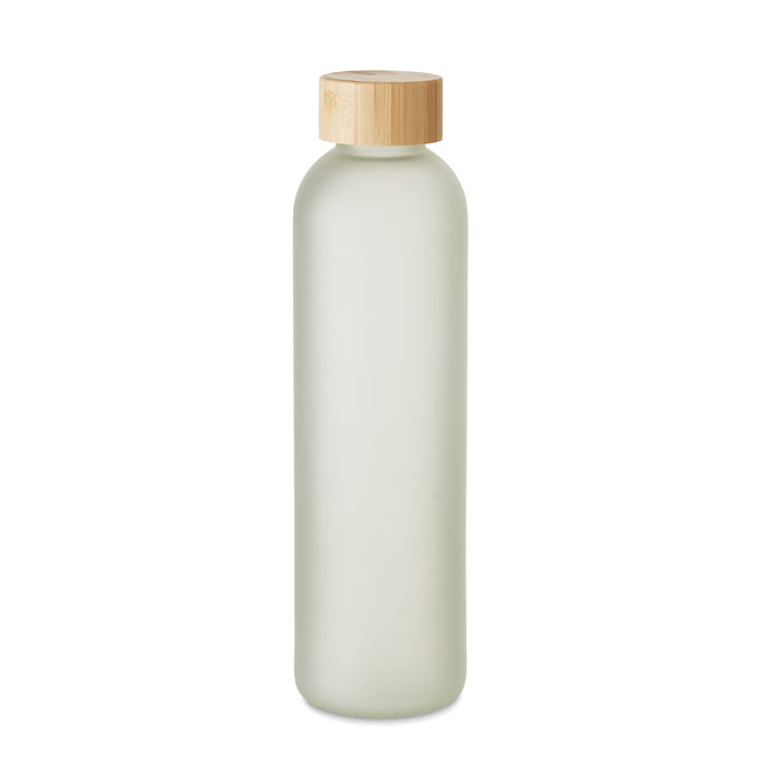 Skleněná lahev s bambusovým víčkem BELVA vhodná pro sublimační potisk, 650 ml - transparentní bílá
