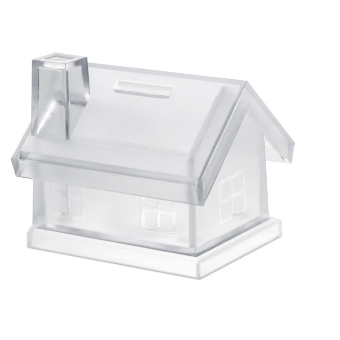 Plastová kasička TUCSON ve tvaru domu - transparentní