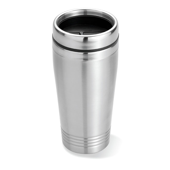 Stainless steel travel mug CANDY, 400 ml - matt silver