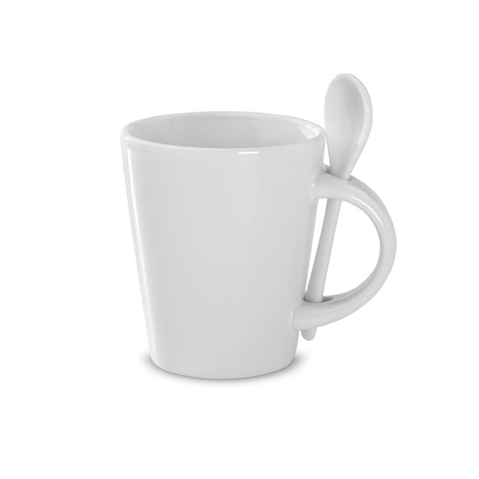 Stoneware sublimation mug MYRTLE with spoon, 300 ml - white
