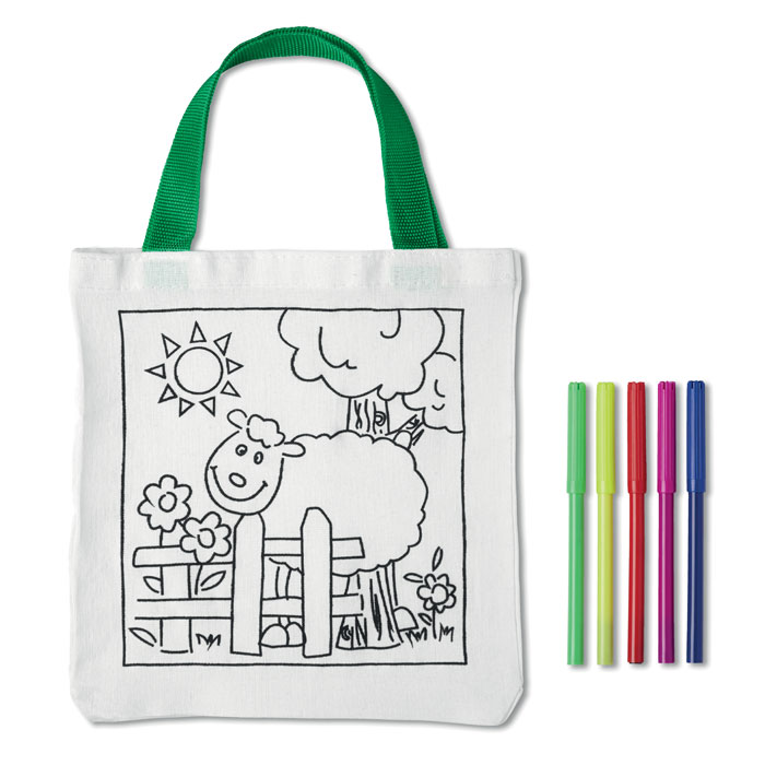 Cotton bag CRIS with 5 coloured markers - white