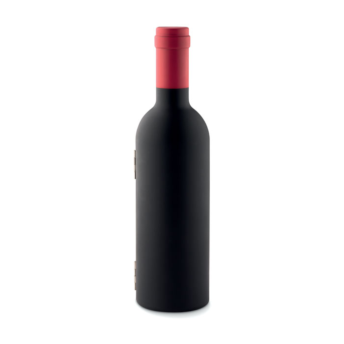 Sada na víno BRYANNA v pouzdru tvaru láhve se 3 doplňky - černá