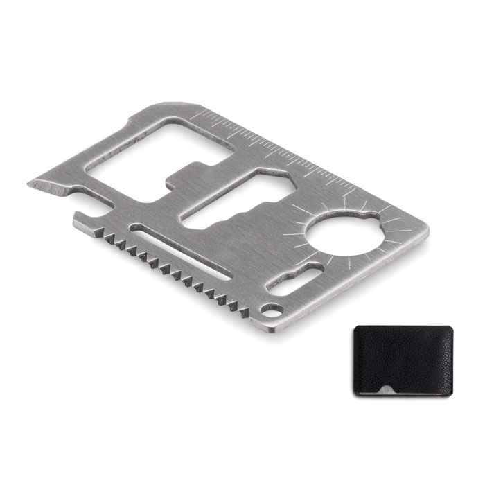 Stainless steel multifunction tool card PRATE, 10 functions - black