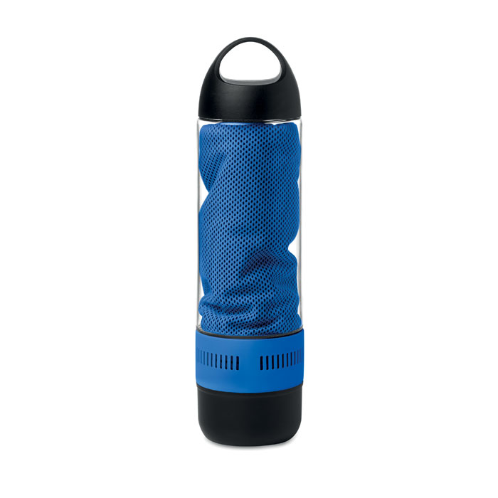 Plastic drinking bottle SPIRIT with bluetooth speaker and functional towel, 500 ml - royal blue