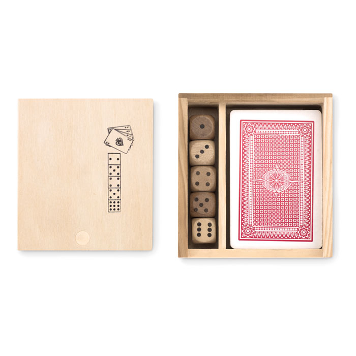 Sada hracích karet a kostek NOMES v dřevěné krabičce - dřevěná