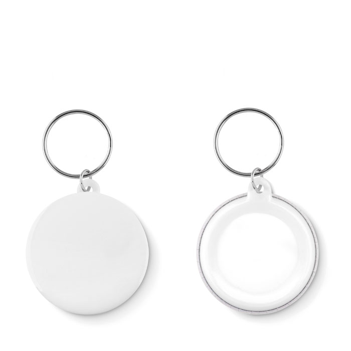 Button keyring DUNNIGAN with embedded paper - white