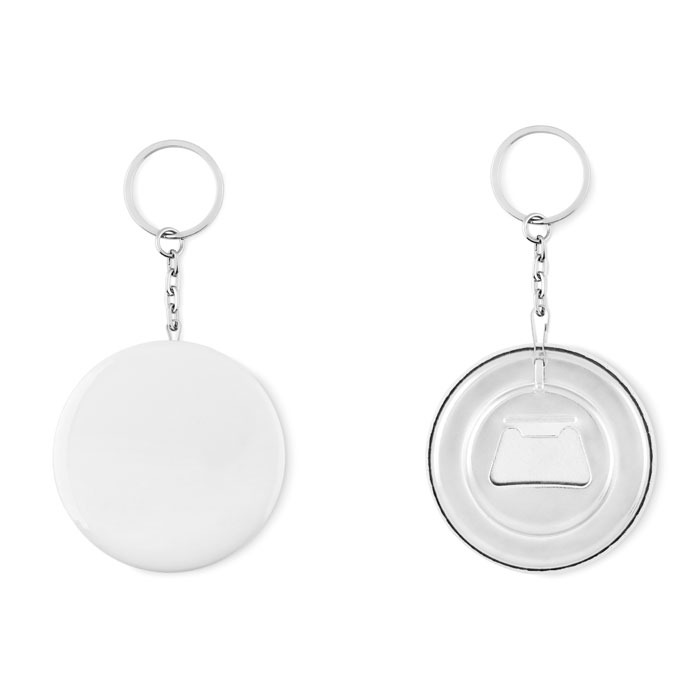 Button keyring PANASO with bottle opener - matt silver