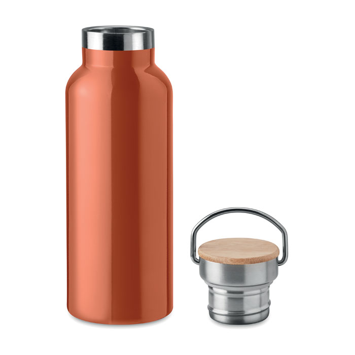 Nerezová dvouplášťová termoska WENDS s bambusovým víčkem, 500 ml