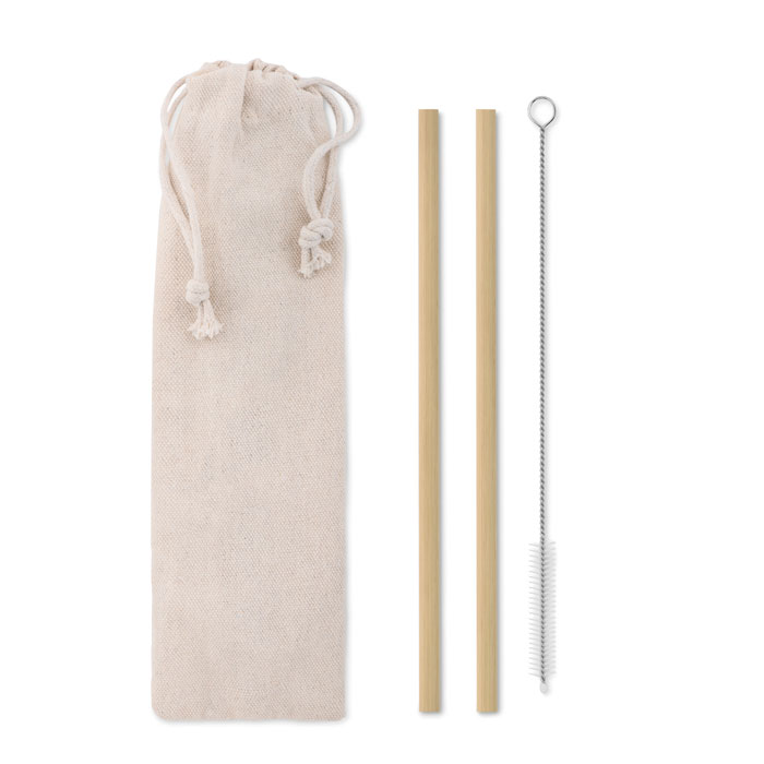 Bamboo straw set HERR with cleaning brush - beige