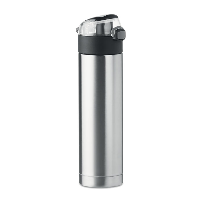 Stainless steel bottle DEUS with safety cap, 400 ml - matt silver