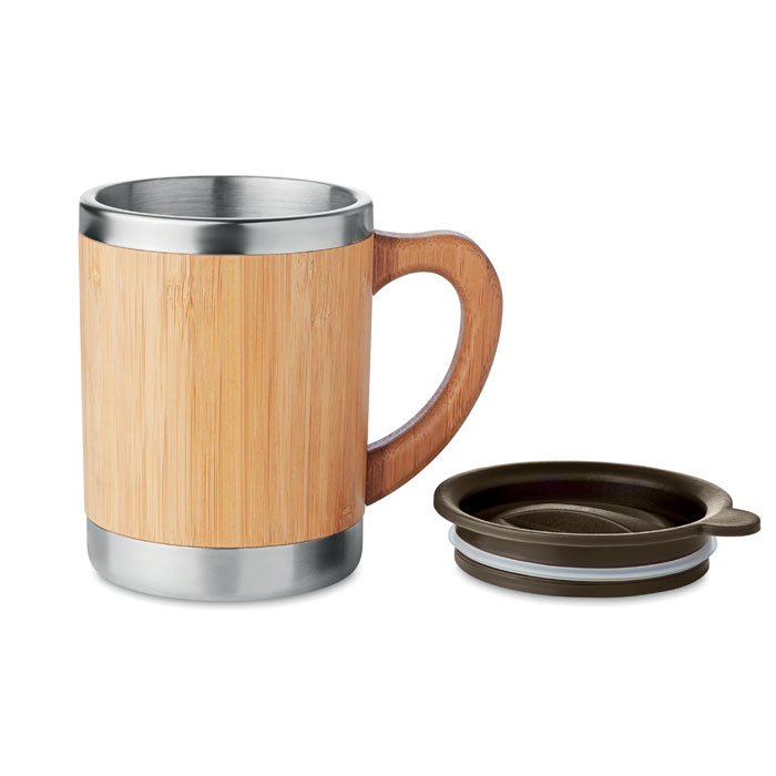 Kovový cestovní hrnek FEAT s bambusovým povrchem, 300 ml