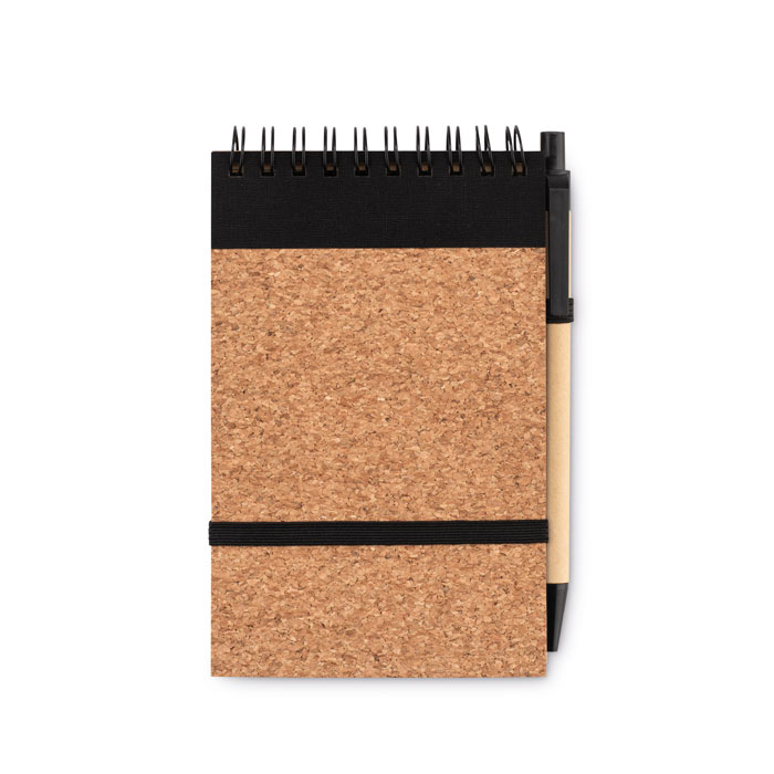 Cork lined notebook AULA with paper pen, A6 - black