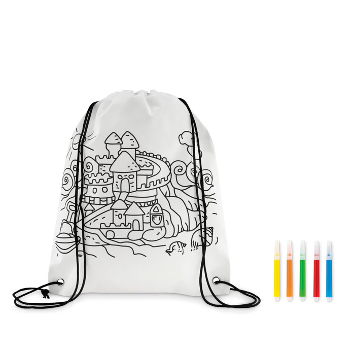 Drawstring backpack BURGH with markers for colouring - white