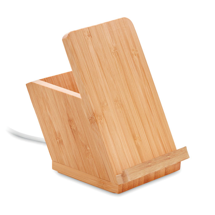 Bambusová bezdrátová nabíječka ELATE se stojánkem na tužky - dřevěná