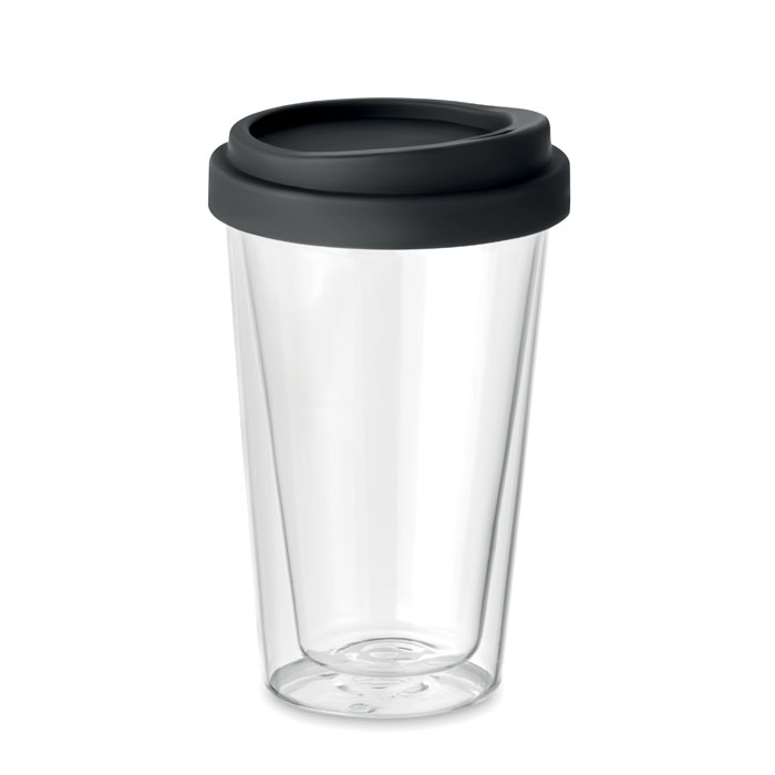 Double-walled borosilicate glass with silicone lid MOOTS, 350 ml - black