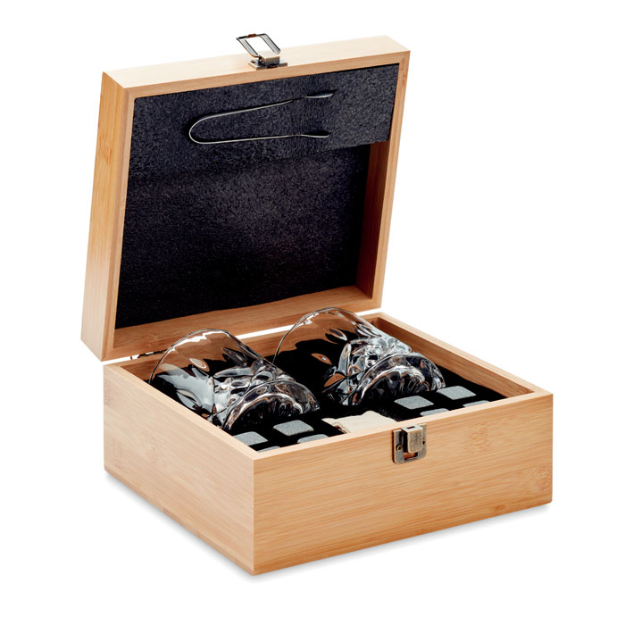 Whisky accessories gift set CUBED in bamboo box - wooden