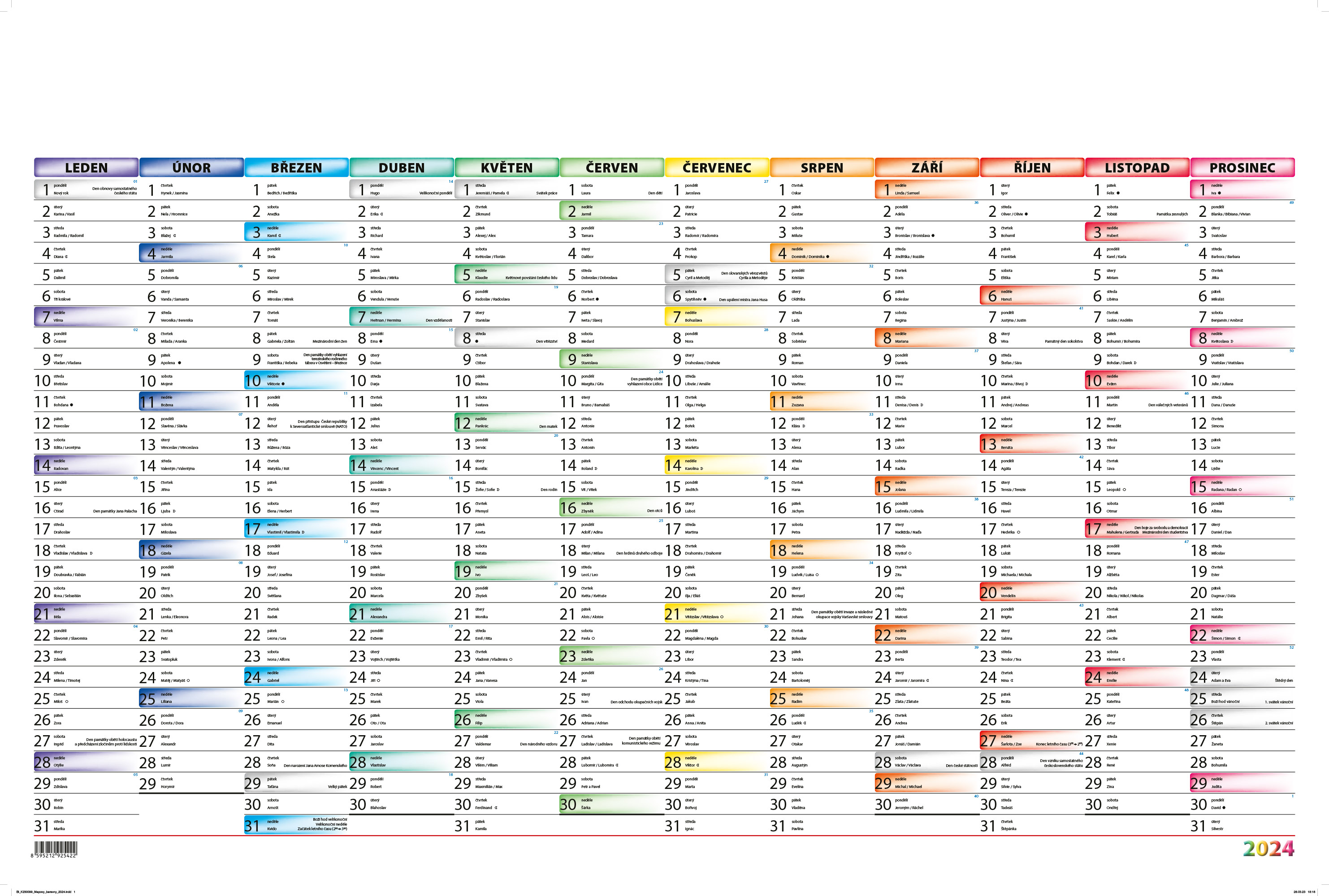 Nástěnný kalendář Mapový plakát barevný 2024