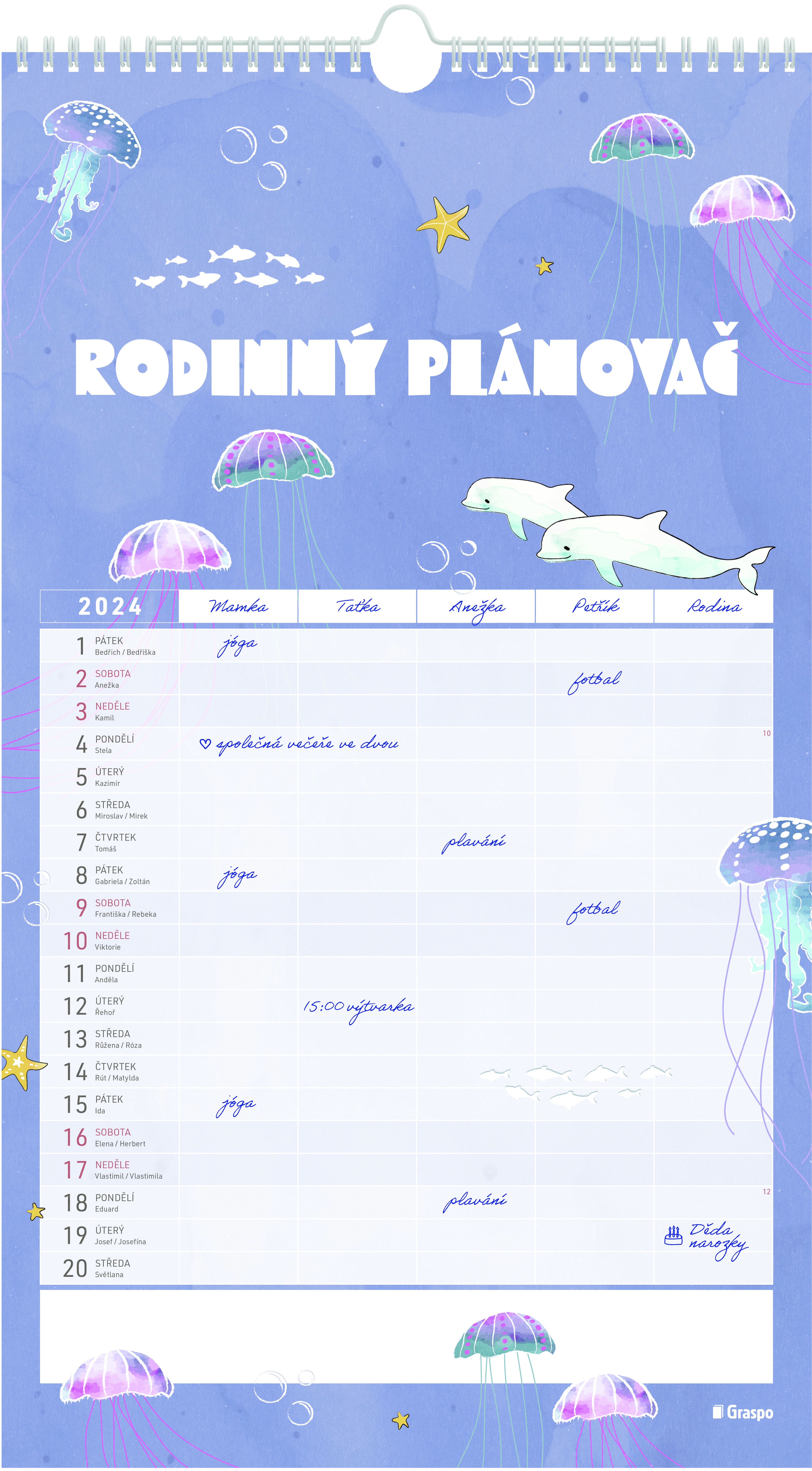 Nástěnný kalendář Rodinný plánovač - Ocean  2024 + omalovánky