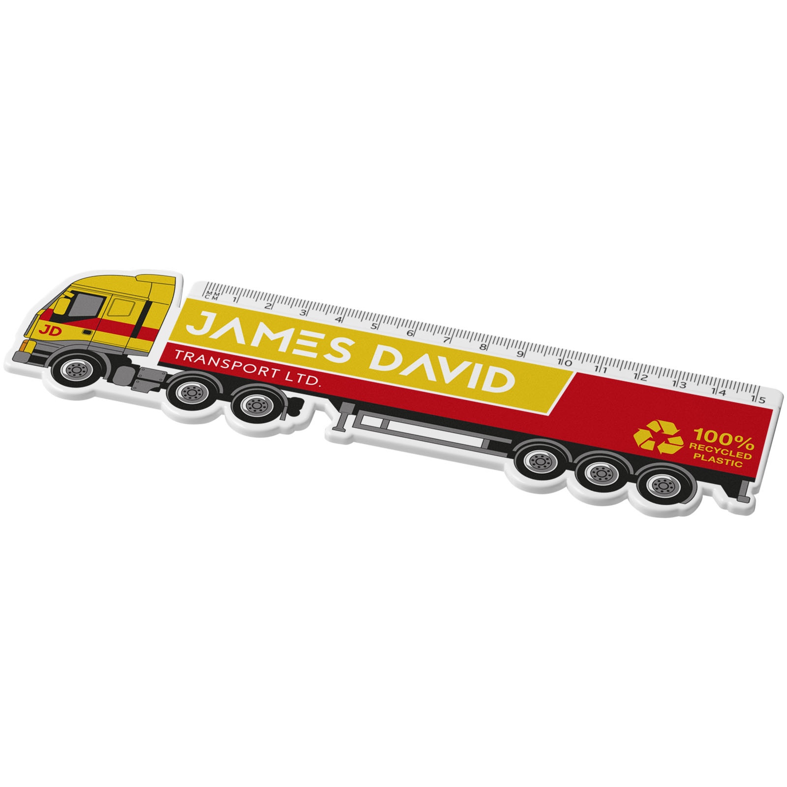 Ruler KARGO made of recycled plastic in the shape of a truck, 15 cm - white