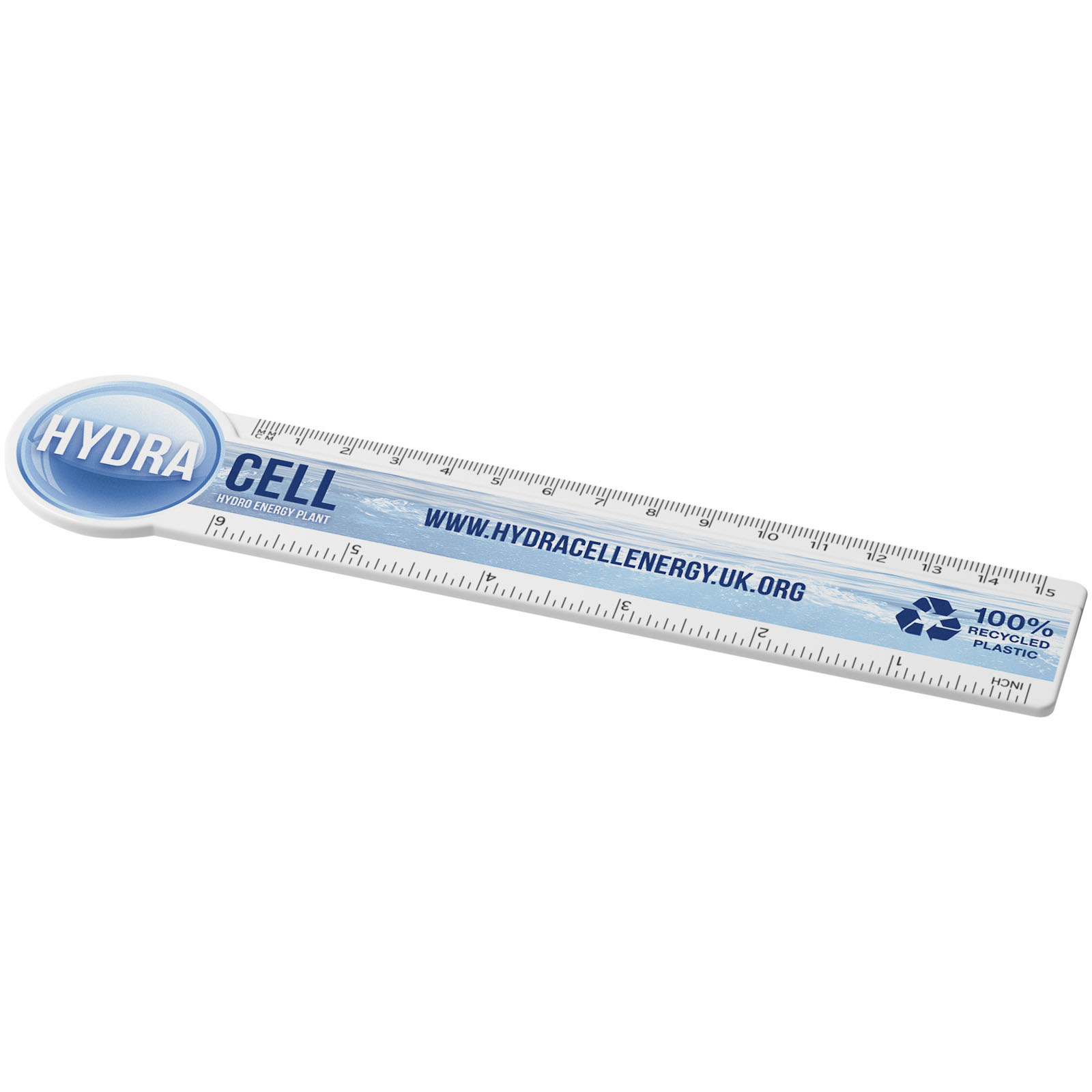 Ruler CIRKA made of recycled plastic in the shape of a circle, 15 cm - white