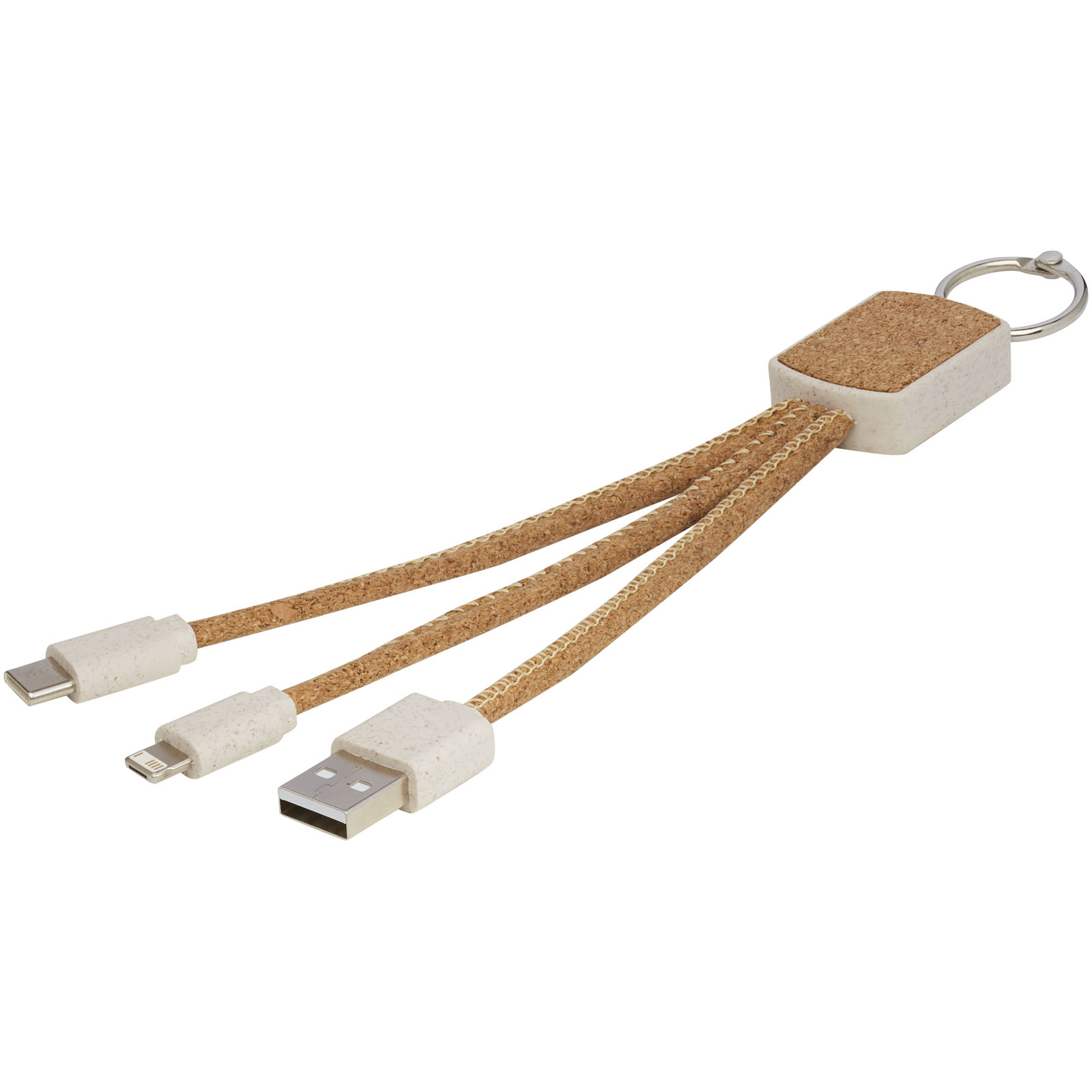 Napájecí USB kabel 3v1 BATES z pšeničné slámy a korku - natural