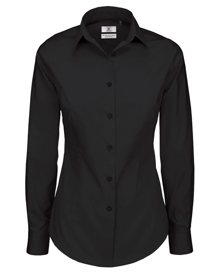Dámská košile s dlouhým rukávem B&C Women´s Poplin Shirt Black Tie Long Sleeve