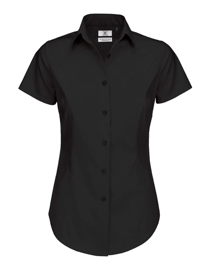 Women's Short Sleeve Shirt B&C Women´s Poplin Shirt Black Tie Short Sleeve