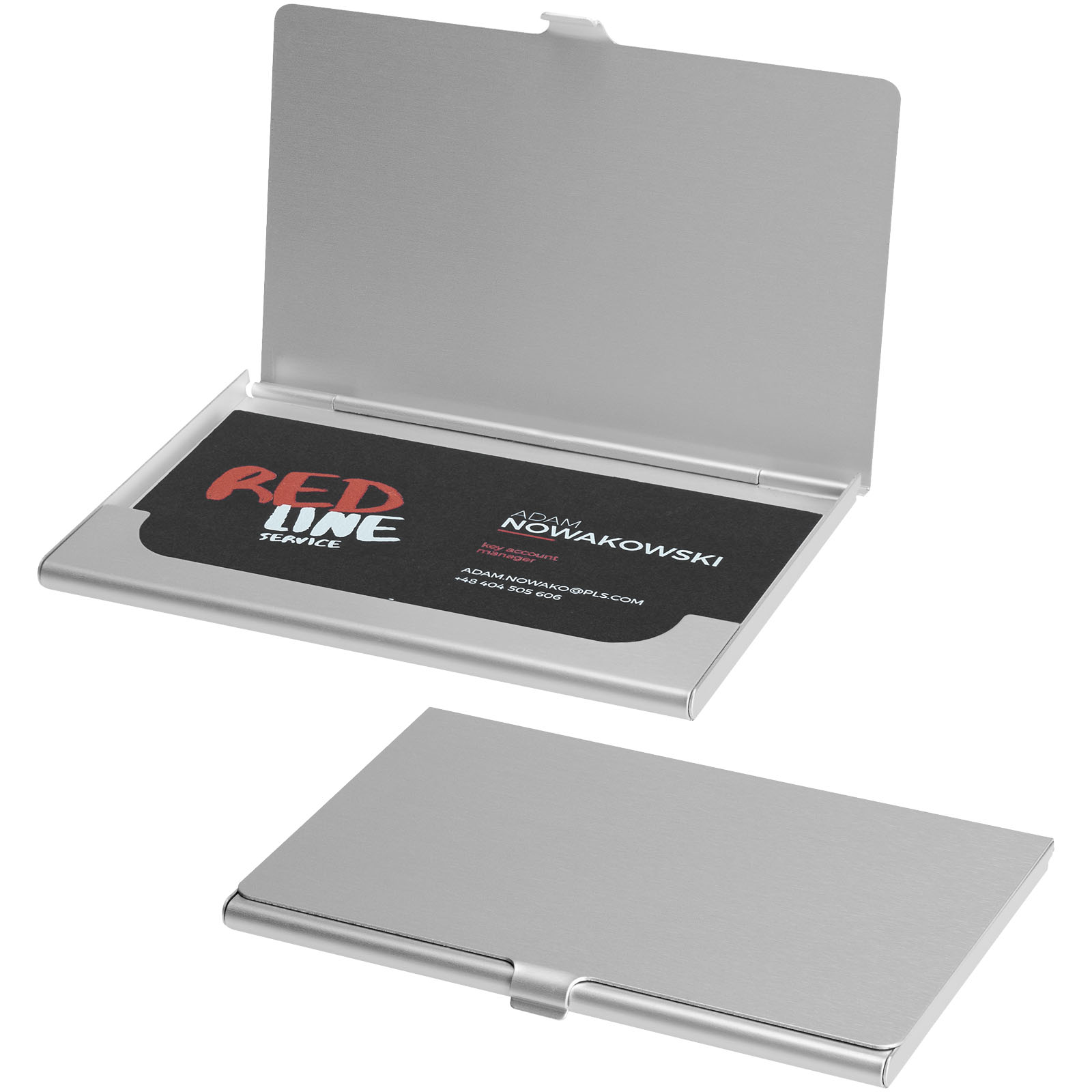 Aluminium business card holder ROBERTS, capacity up to 10 business cards - silver