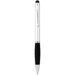 Plastové kuličkové pero a stylus DEMEAN s modrou náplní - silver / solid black