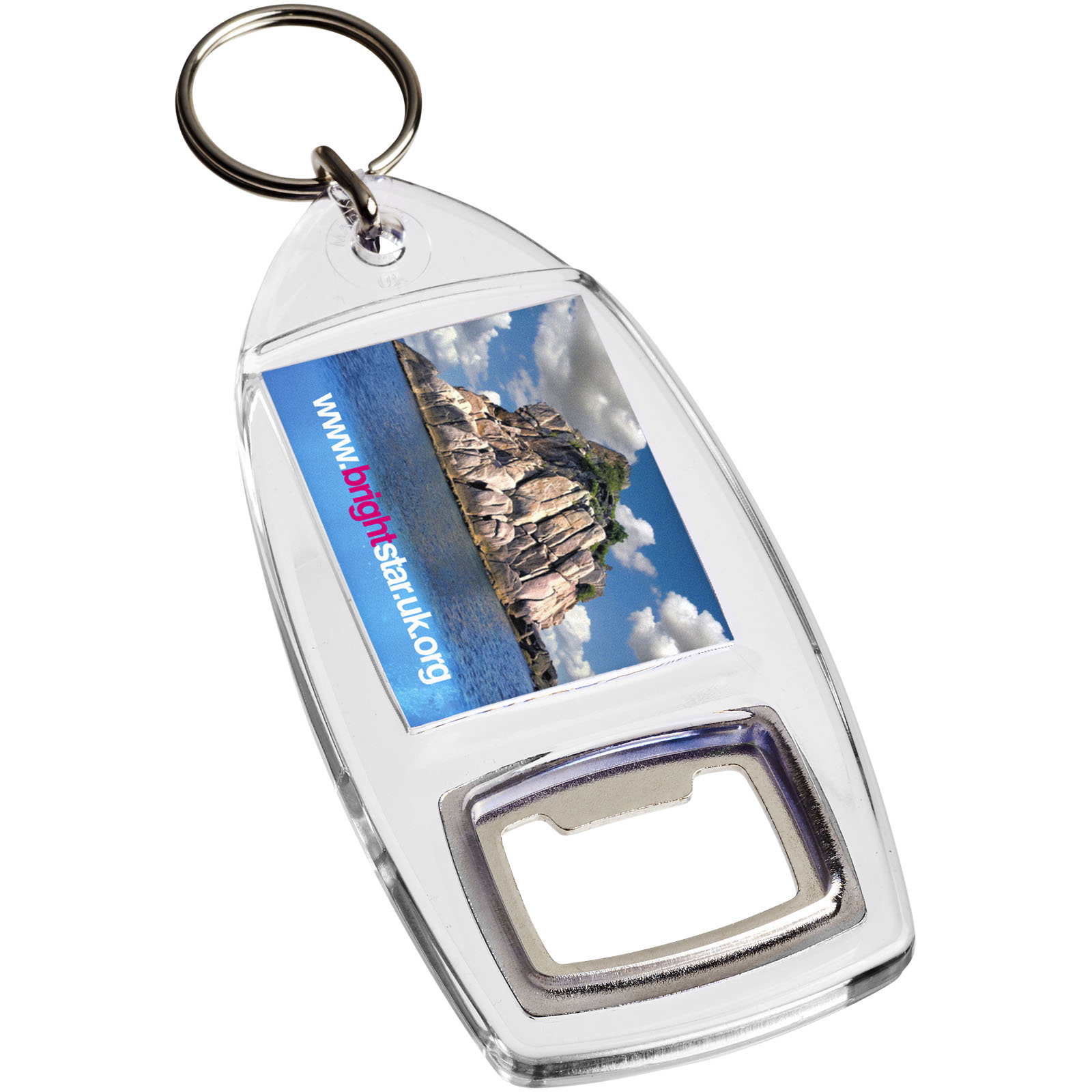 Transparent plastic key ring LOCH with bottle opener - transparent clear