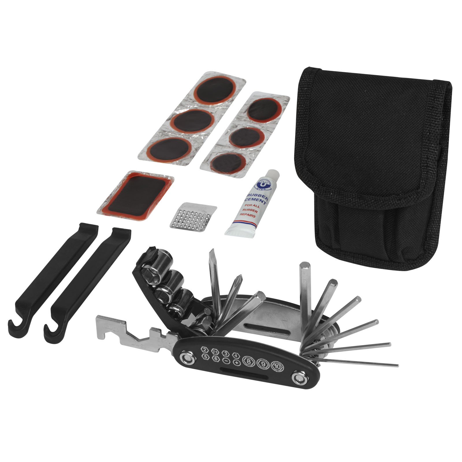 Cycling service kit MODO, 15 pcs in reflective case - solid black