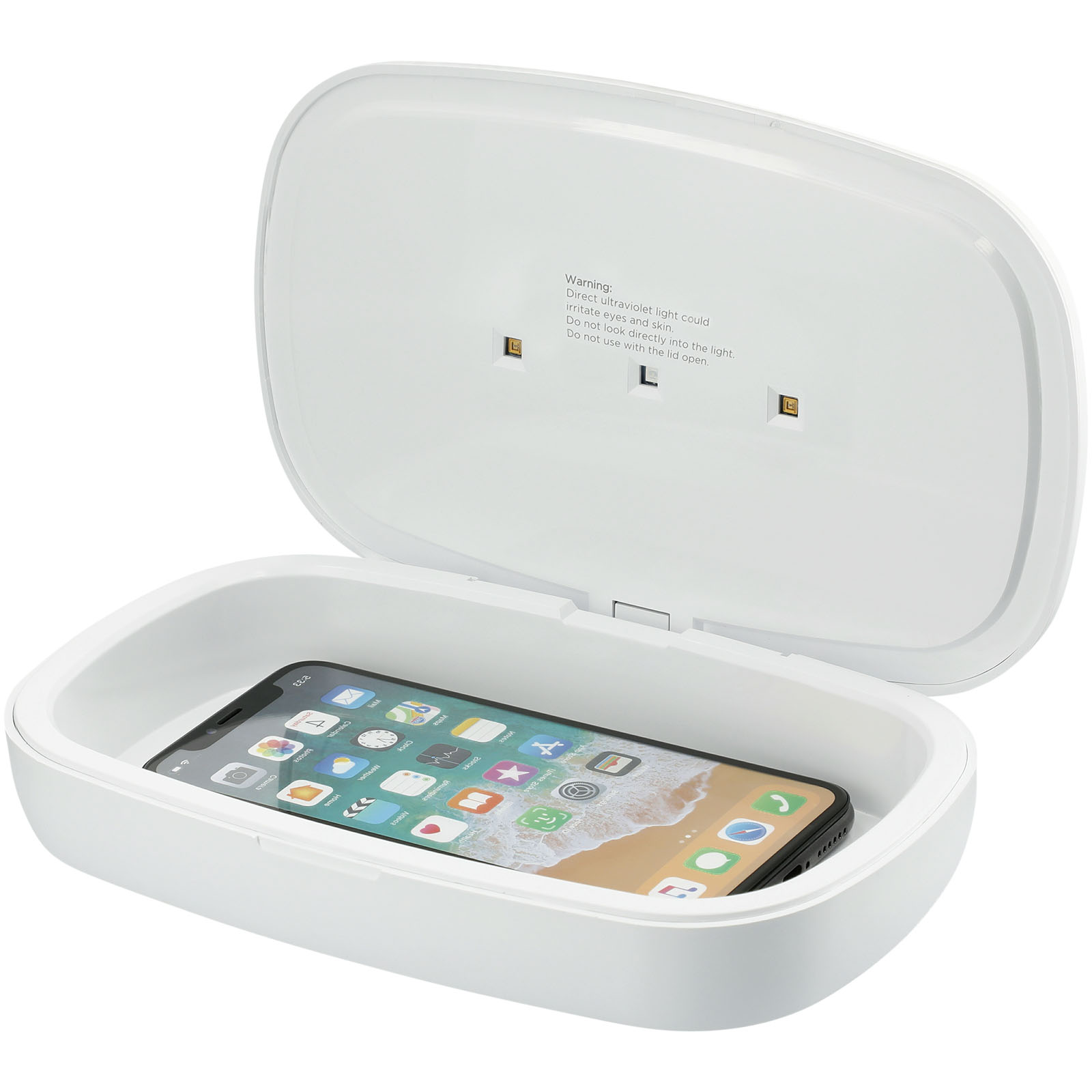 Plastic UV-C disinfectant case SYLVANIA with wireless charger - white