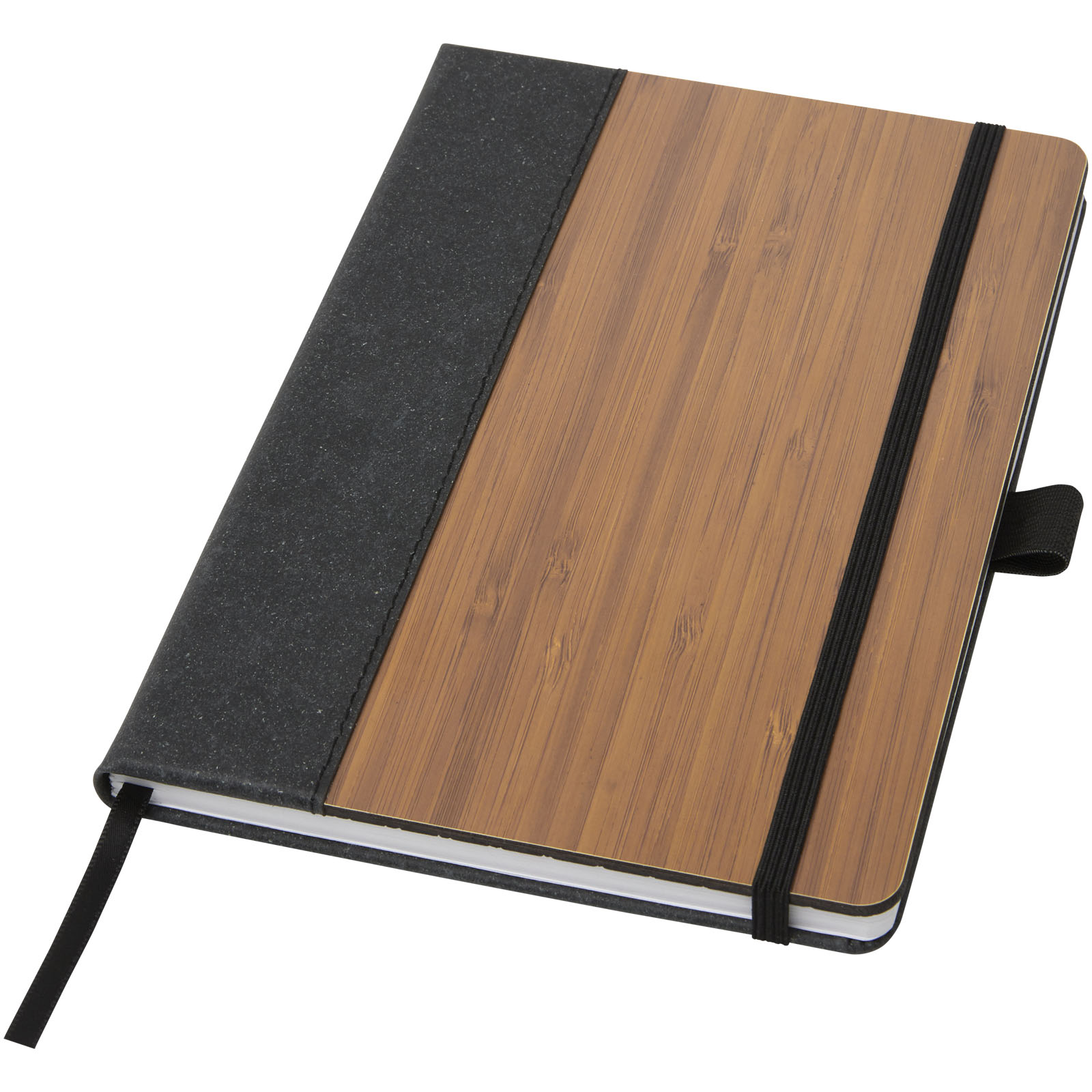 Lined notebook HERM with bamboo cover, format A5 - solid black / natural