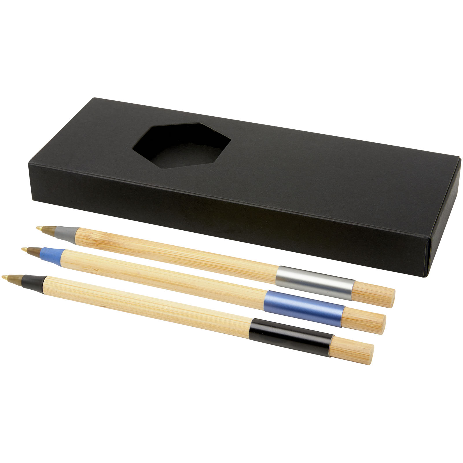 Bamboo pen set DAUBY, 3 pcs - solid black / natural