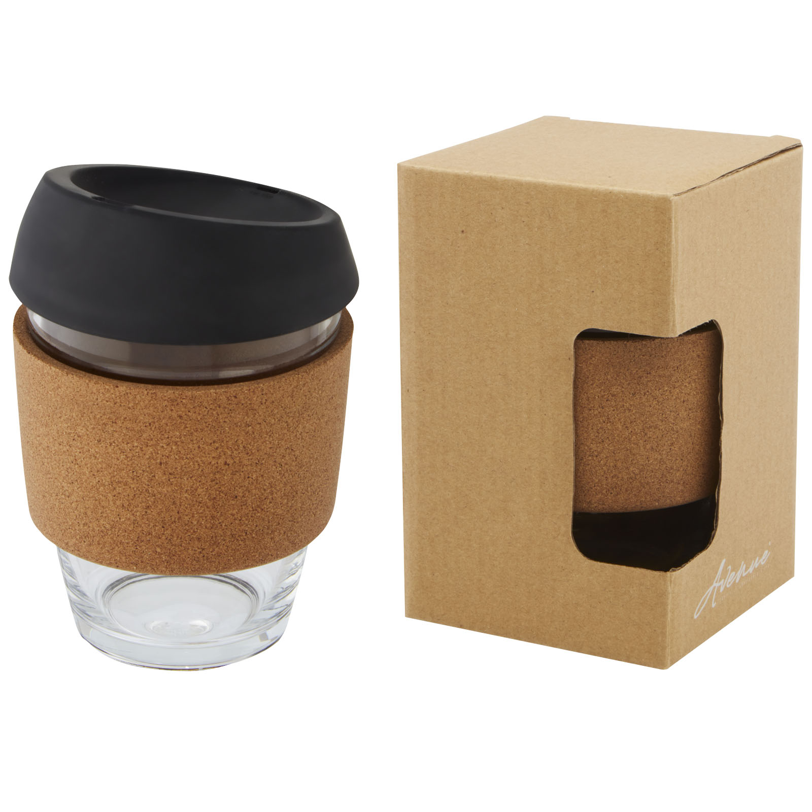 Glass mug with cork cover and silicone lid FRIZZY, 360 ml