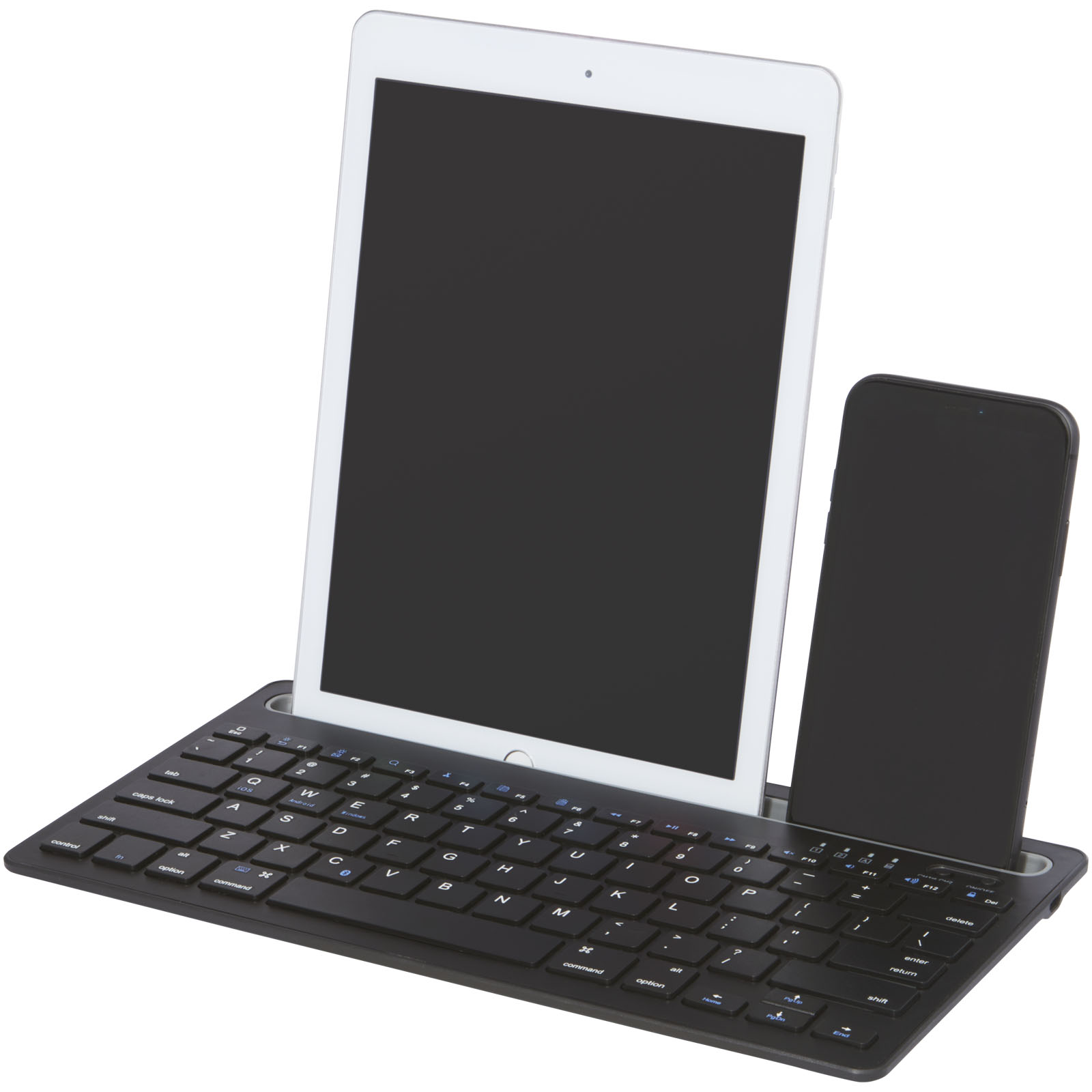 Bezdrátová klávesnice pro více zařízení CHILD s držáky na tablet a telefon - solid black