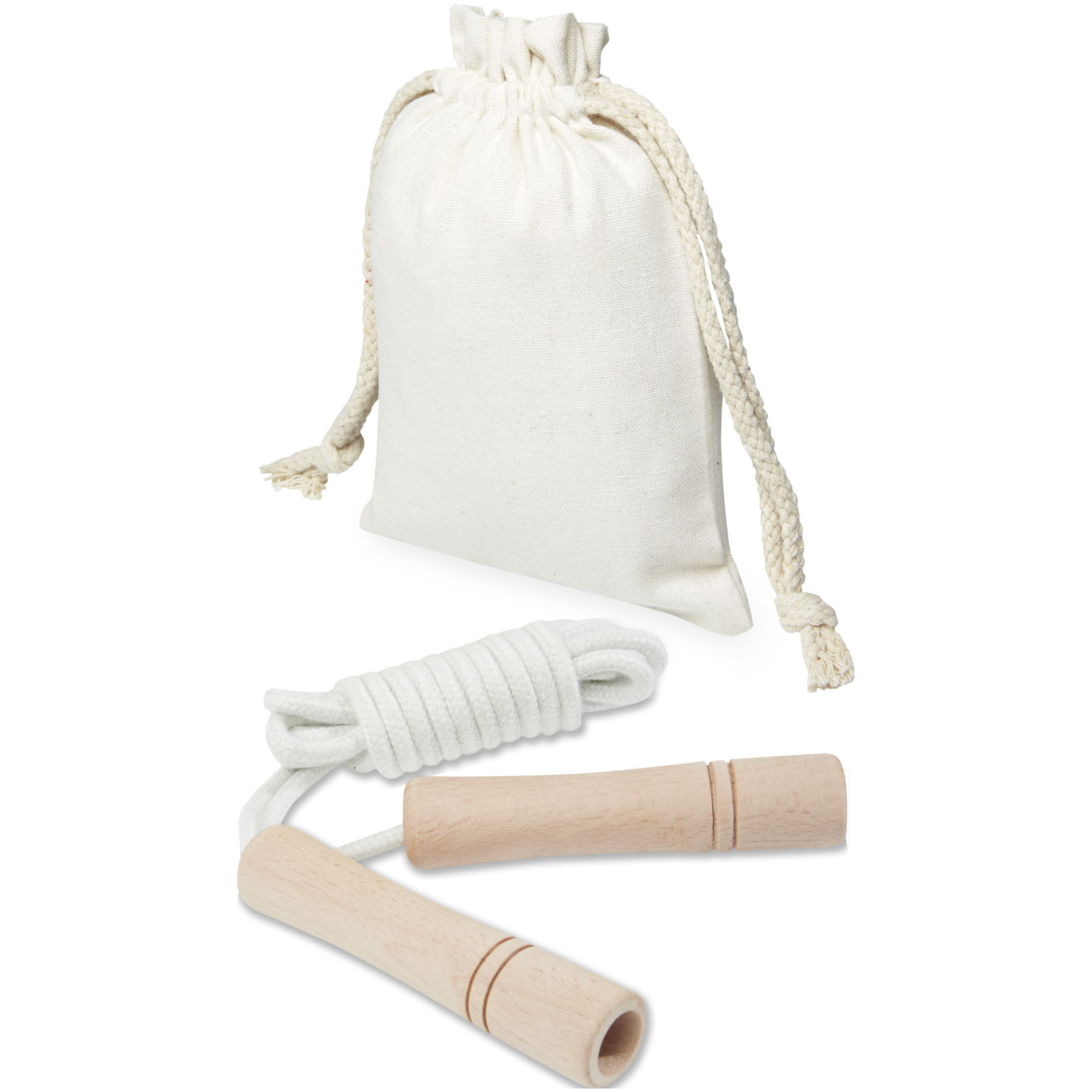 Wooden jump rope QUIRT in cotton case - off white / wood