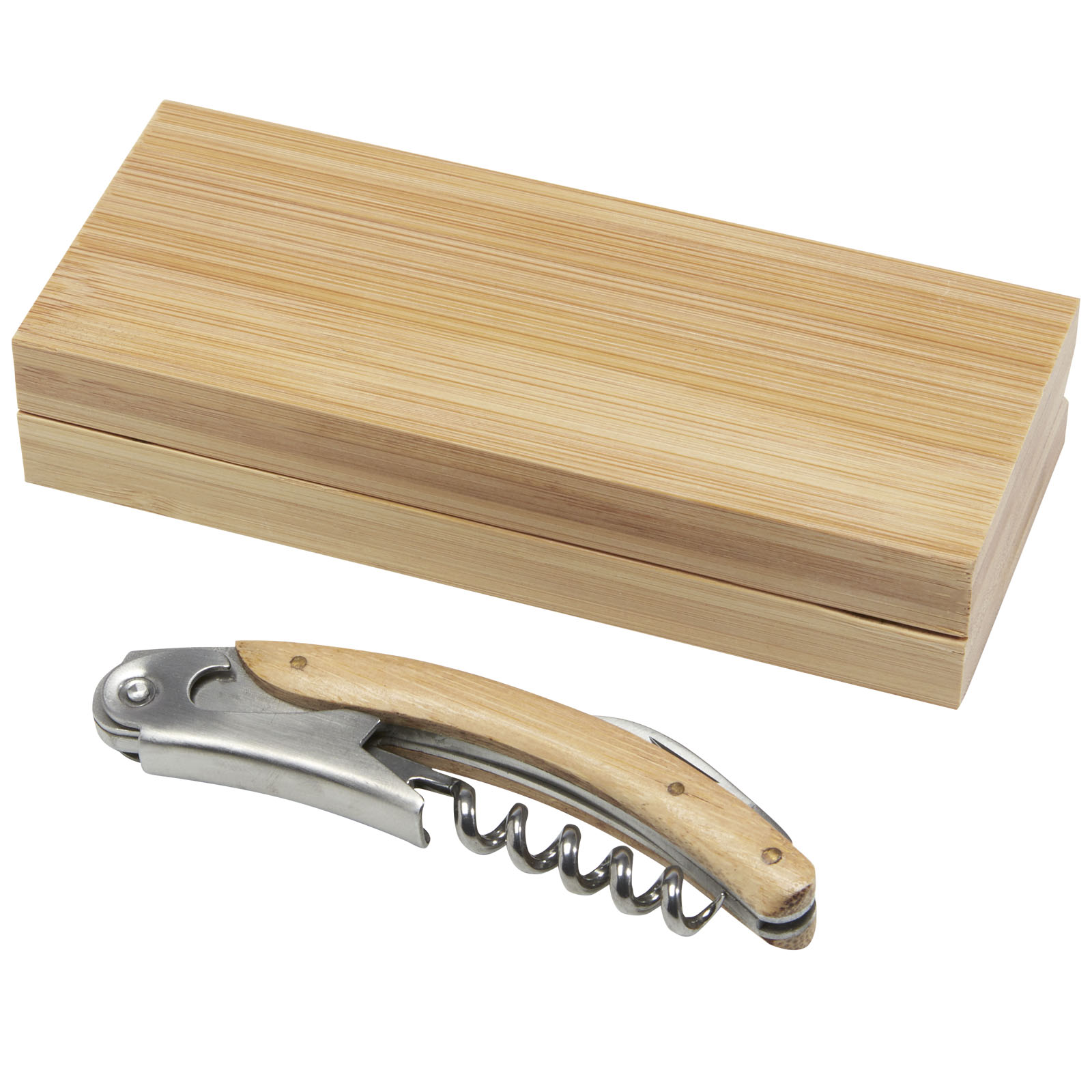 Metal waiter's opener RIVELU with bamboo surface - natural