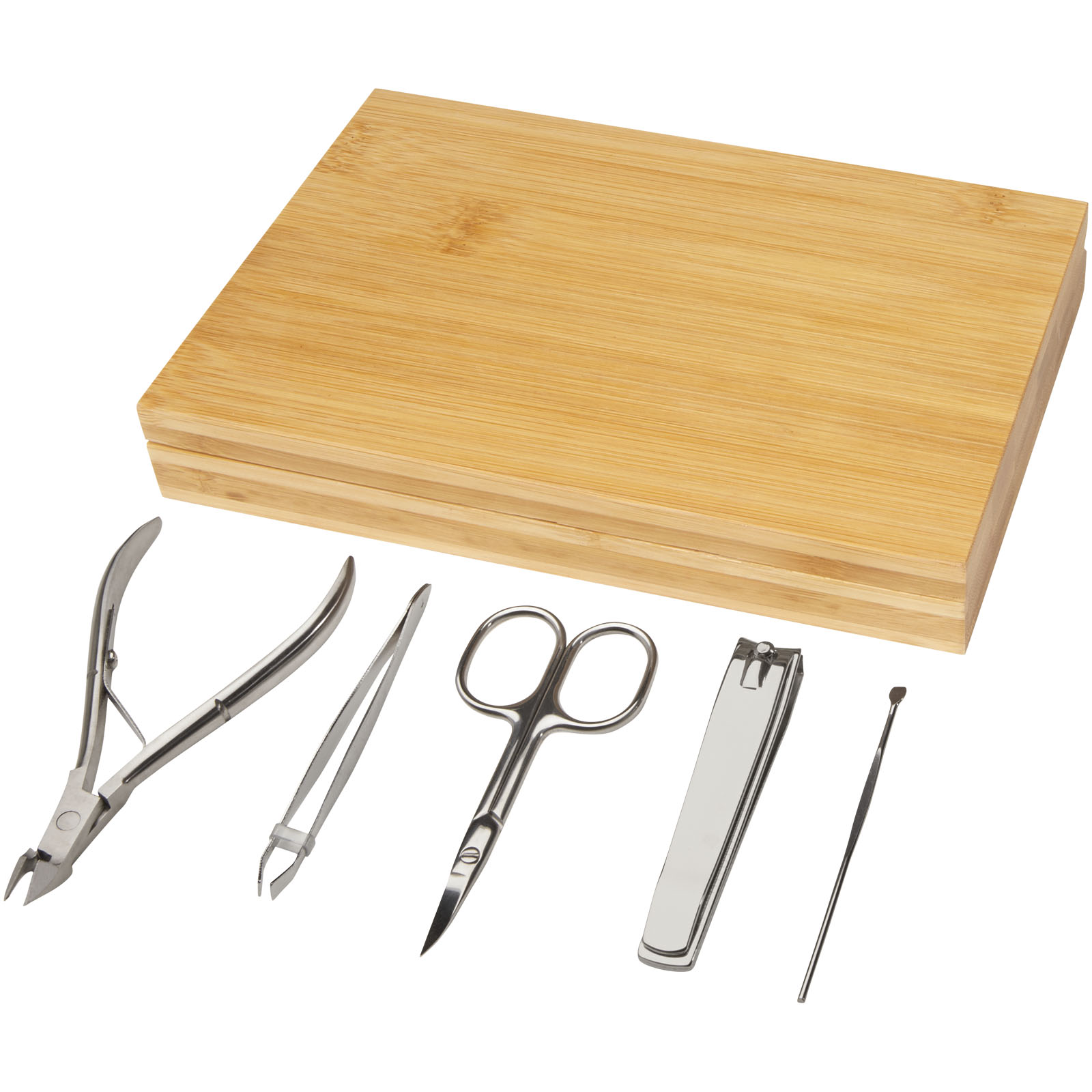 Metal manicure set BARGES in bamboo case, 5 pcs - natural