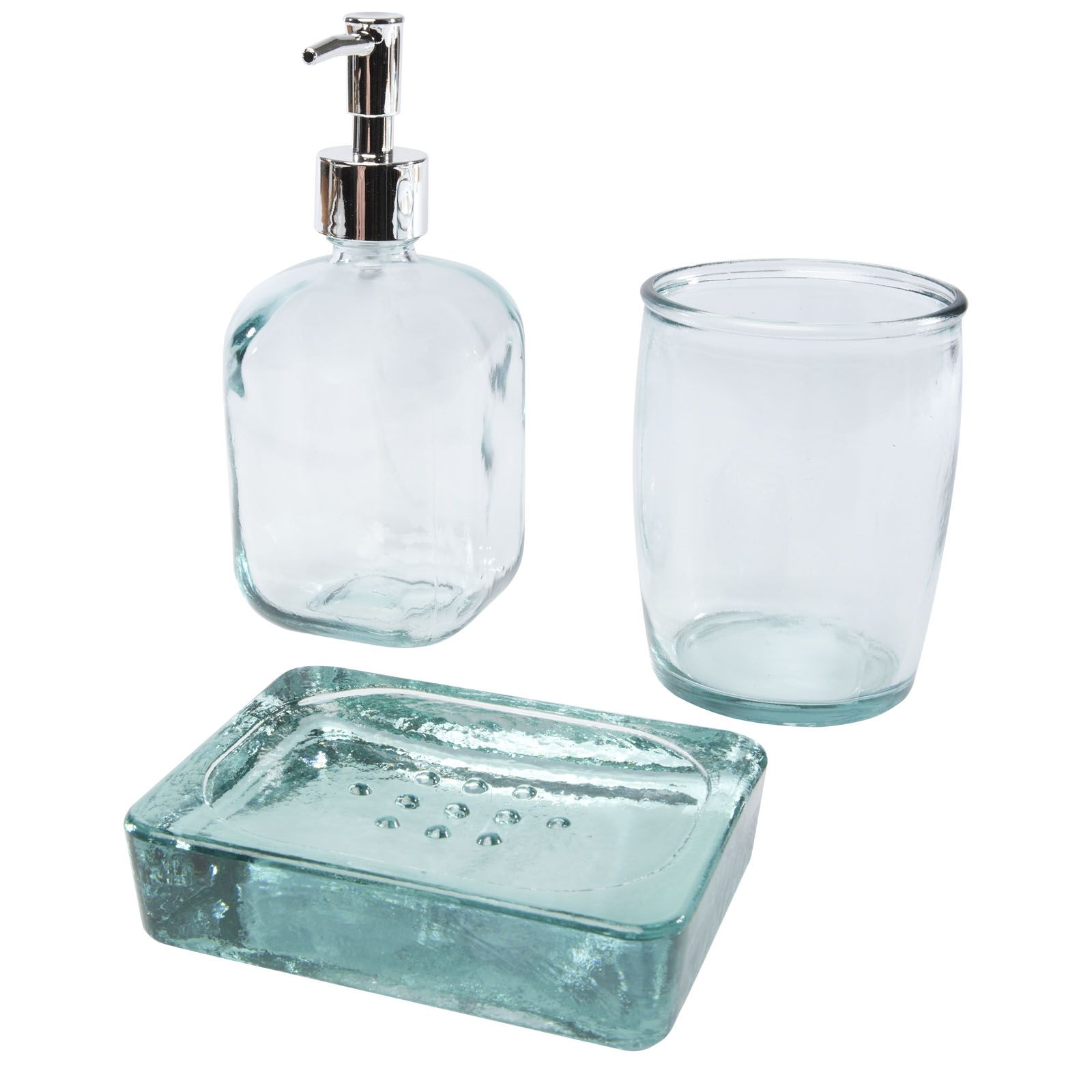 Glass bathroom set NITTY made of recycled glass, 3 pcs - transparent clear