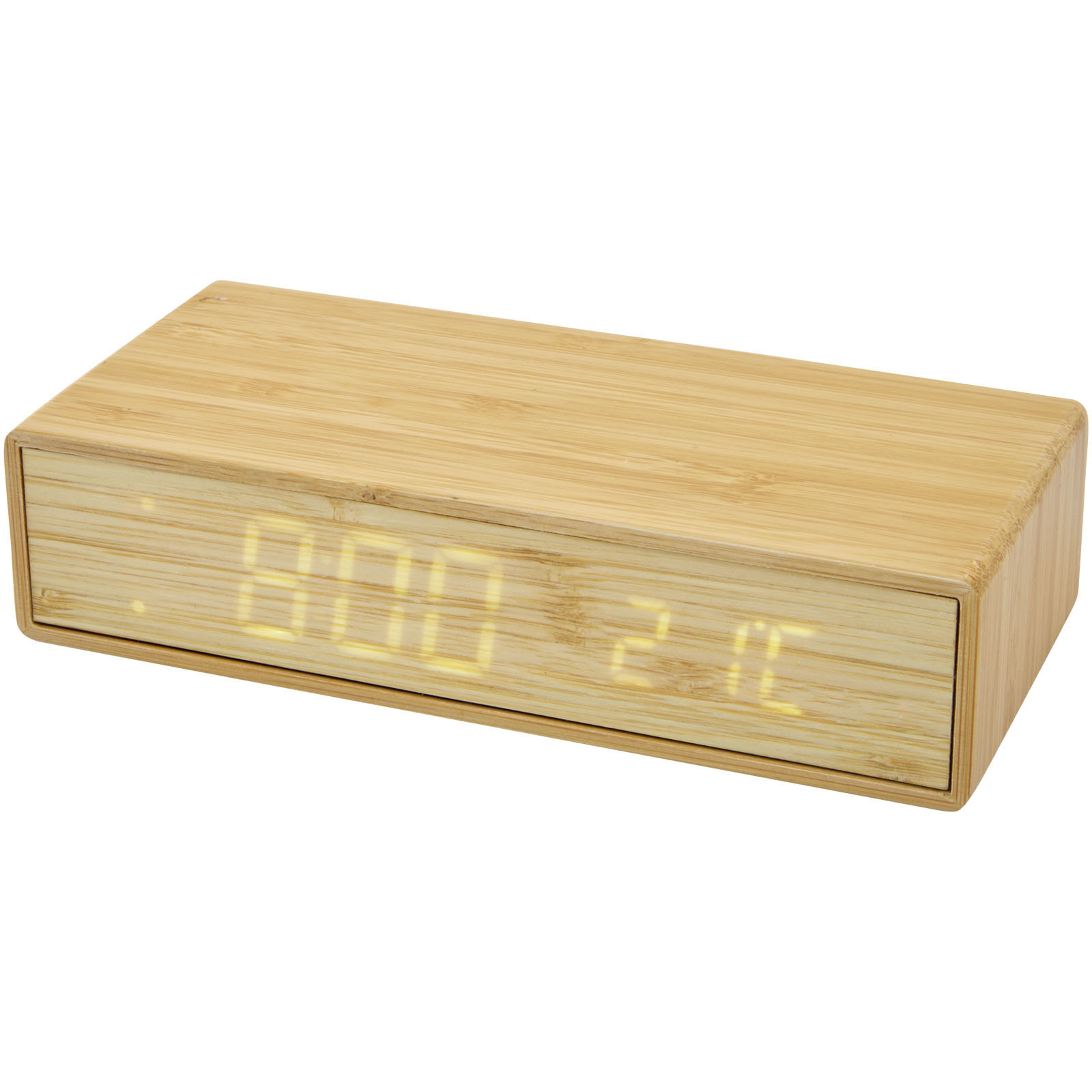 Bambusové stolní hodiny ALERT s bezdrátovou nabíječkou - beige