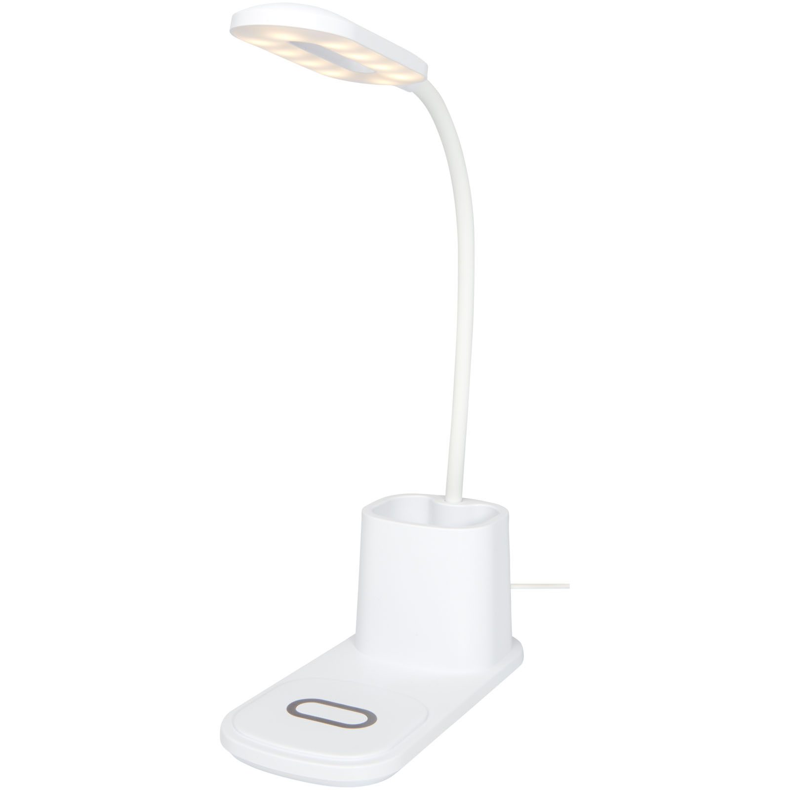 Plastová stolní lampa a organizér ALLENE s bezdrátovou nabíječkou - white