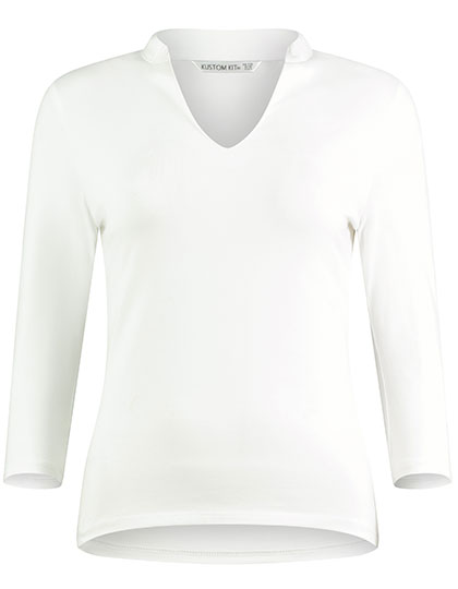 Men's Three Quarter Sleeve T-Shirt Kustom Kit Regular Fit Mandarin Collar Top 3/4 Sleeve